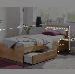 Buche Massivholzbett Gulmez inklusive Bettkästen mit gedämpftem Selbsteinzug
