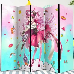 Bunter Paravent mit Manga Mädchen Motiv - Vinales