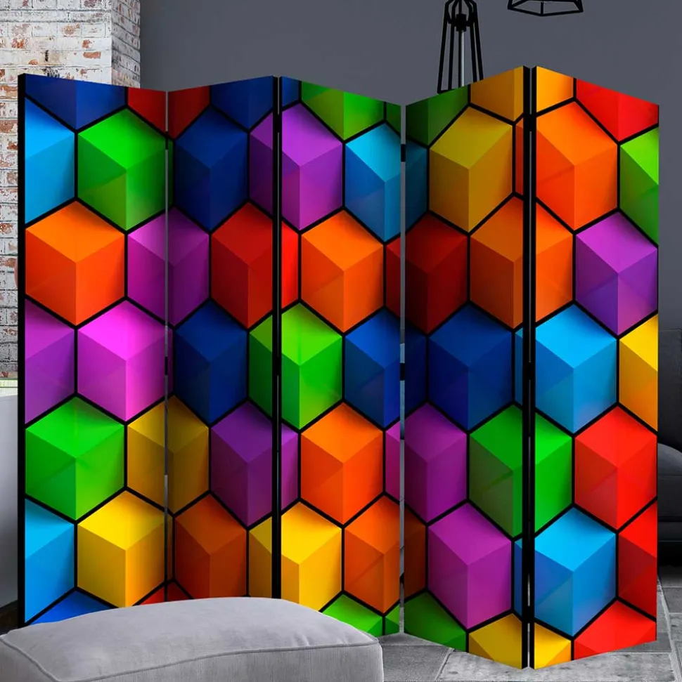 Bunter Paravent mit Motiv 3D Würfel - Lasha