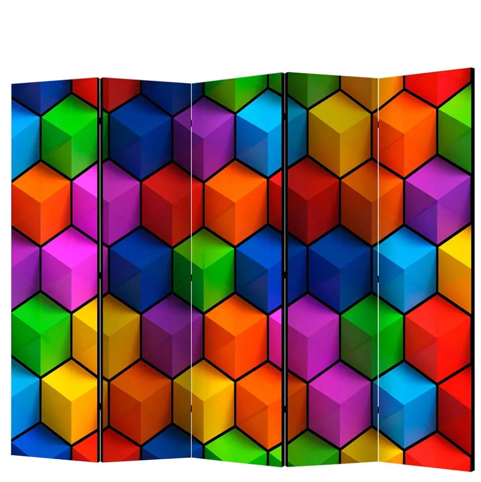 Bunter Paravent mit Motiv 3D Würfel - Lasha
