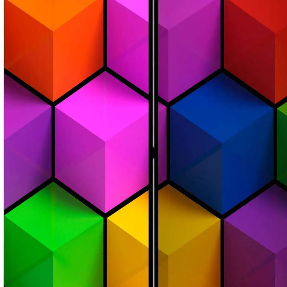 Bunter Paravent mit Motiv 3D Würfel - Lasha