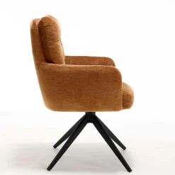 Chenille Armlehnenstuhl in Ockergelb - Martinus (2er Set)