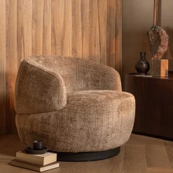 Chenille Drehsessel in Beige - Anvica