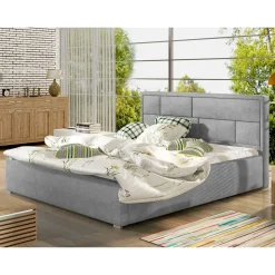 Chenille Polsterbett in Hellgrau - Mazira