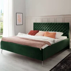 Chesterfield Bett in Dunkelgrün Samt - Jesafina