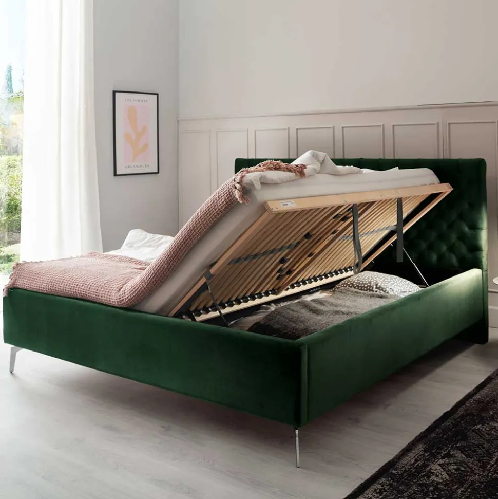 Chesterfield Bett in Dunkelgrün Samt - Jesafina
