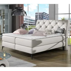 Chesterfield Boxbett aus Kunstleder in Weiß - Flenco