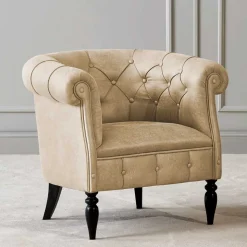 Chesterfield Design-Sessel in Beige und Schwarz - Kiano
