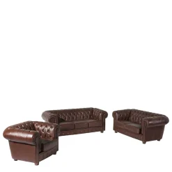 Chesterfield Ledergarnitur in Braun - Cementa (dreiteilig)