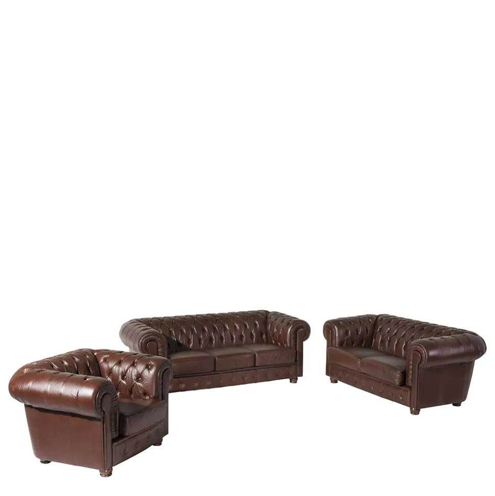Chesterfield Ledergarnitur in Braun - Cementa (dreiteilig)