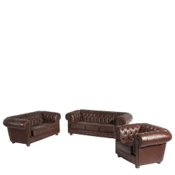 Chesterfield Ledergarnitur in Braun - Cementa (dreiteilig)
