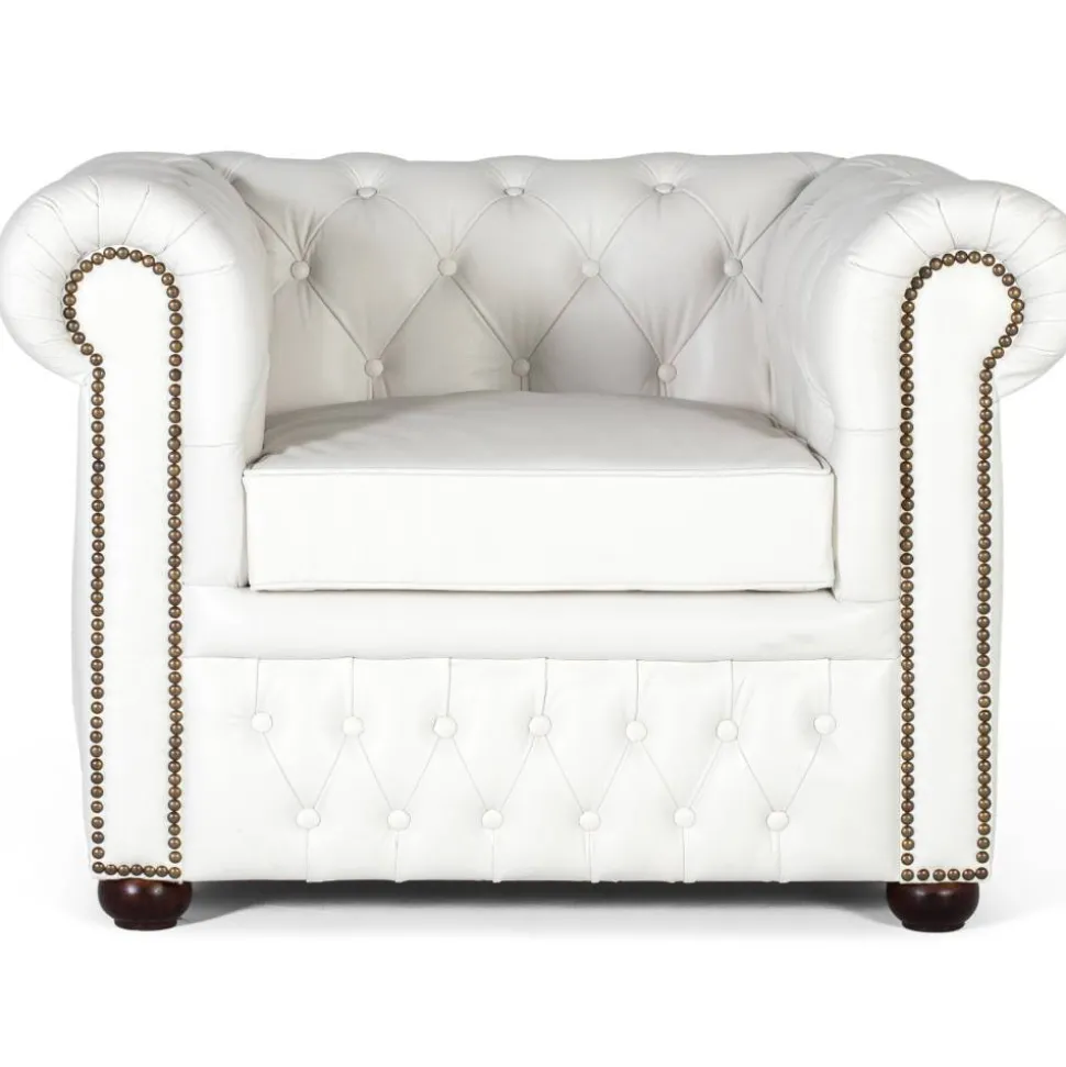 Chesterfield Ledersessel in Weiß - Pavias