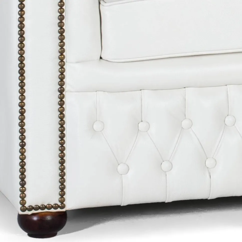 Chesterfield Ledersofa in Weiß - Pavias