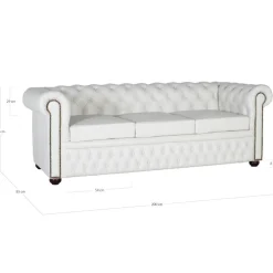 Chesterfield Ledersofa in Weiß - Pavias