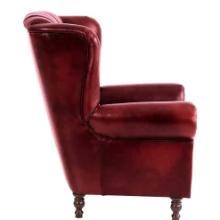 Chesterfield Ohrensessel in Dunkelrot Leder - Guantama