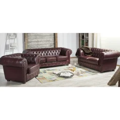 Chesterfield Polstergarnitur aus Leder - Geoloro (dreiteilig)