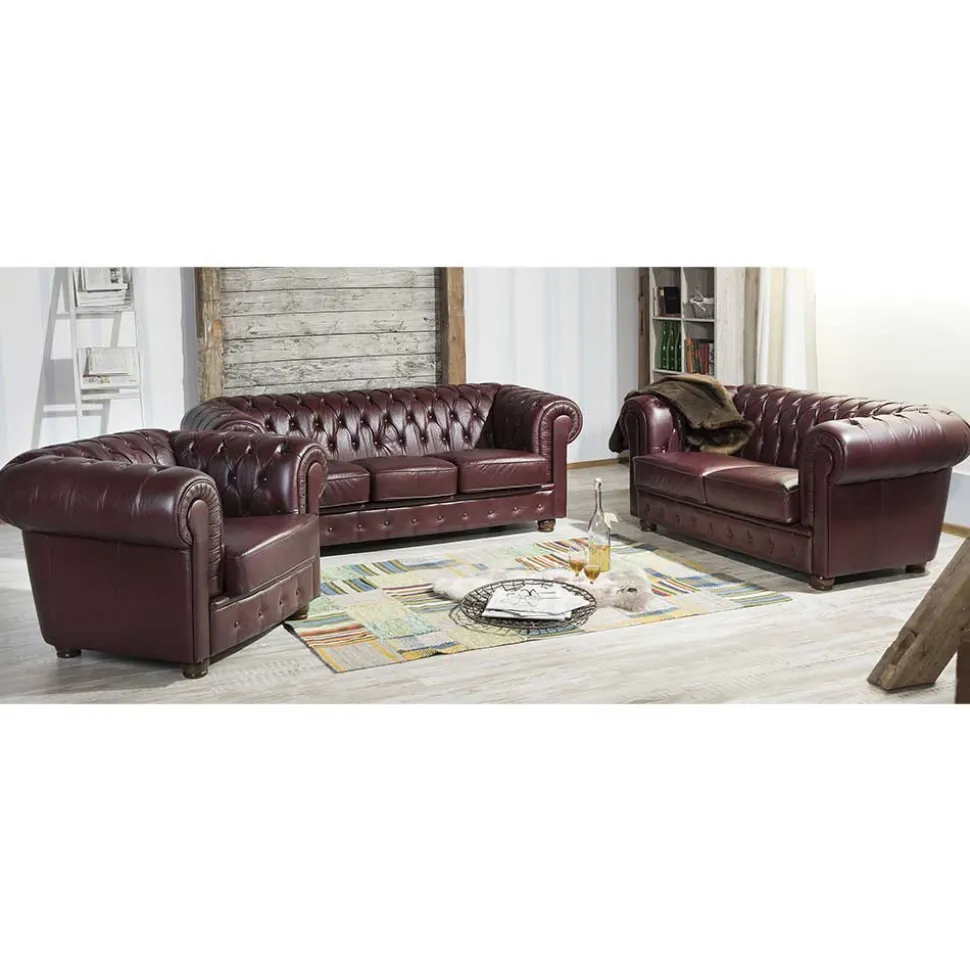 Chesterfield Polstergarnitur aus Leder - Geoloro (dreiteilig)