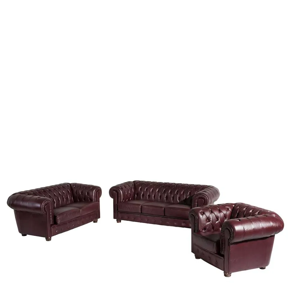 Chesterfield Polstergarnitur aus Leder - Geoloro (dreiteilig)