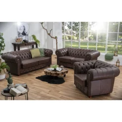 Chesterfield Polstergruppe aus Leder - Pluna (dreiteilig)