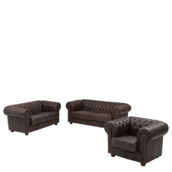 Chesterfield Polstergruppe aus Leder - Pluna (dreiteilig)