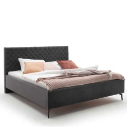Chesterfield Samtbett in Anthrazit - Satos