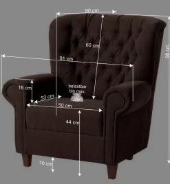 Chesterfield Sessel aus braunem Velours - Potriwa