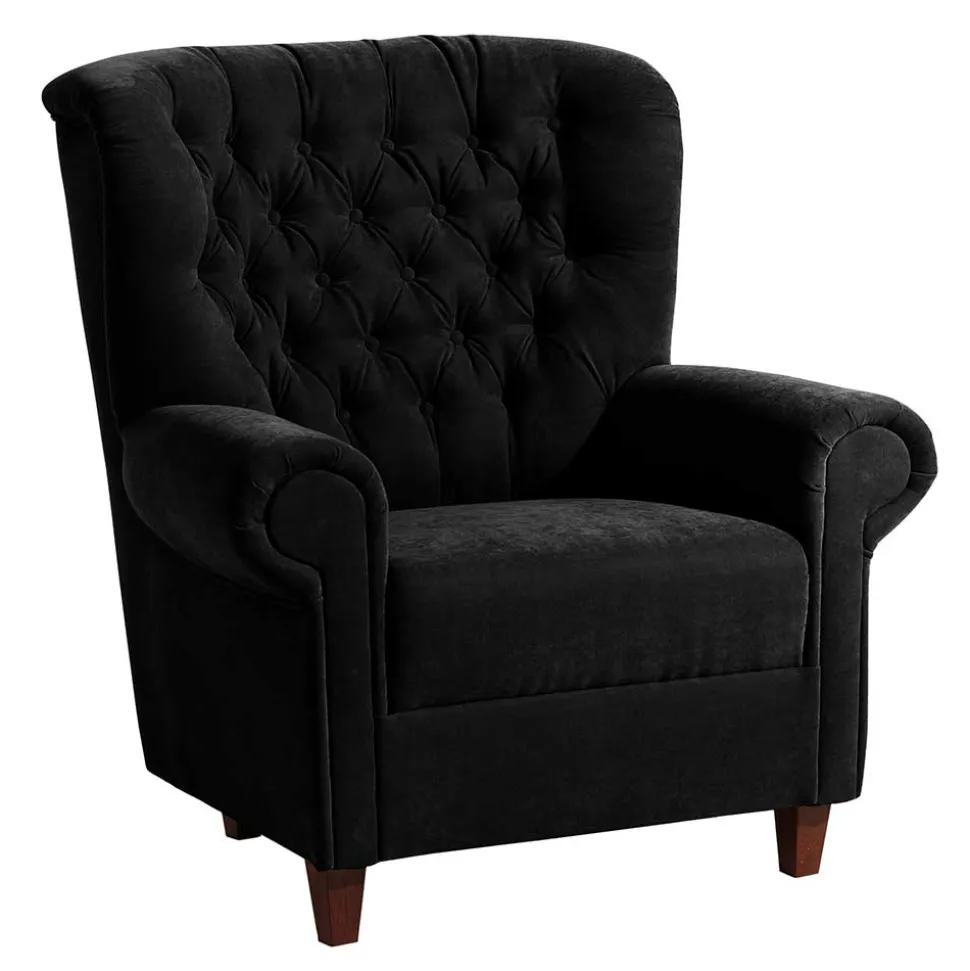 Chesterfield Sessel aus schwarzem Velours - Nikolas