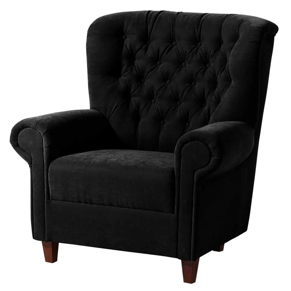 Chesterfield Sessel aus schwarzem Velours - Nikolas