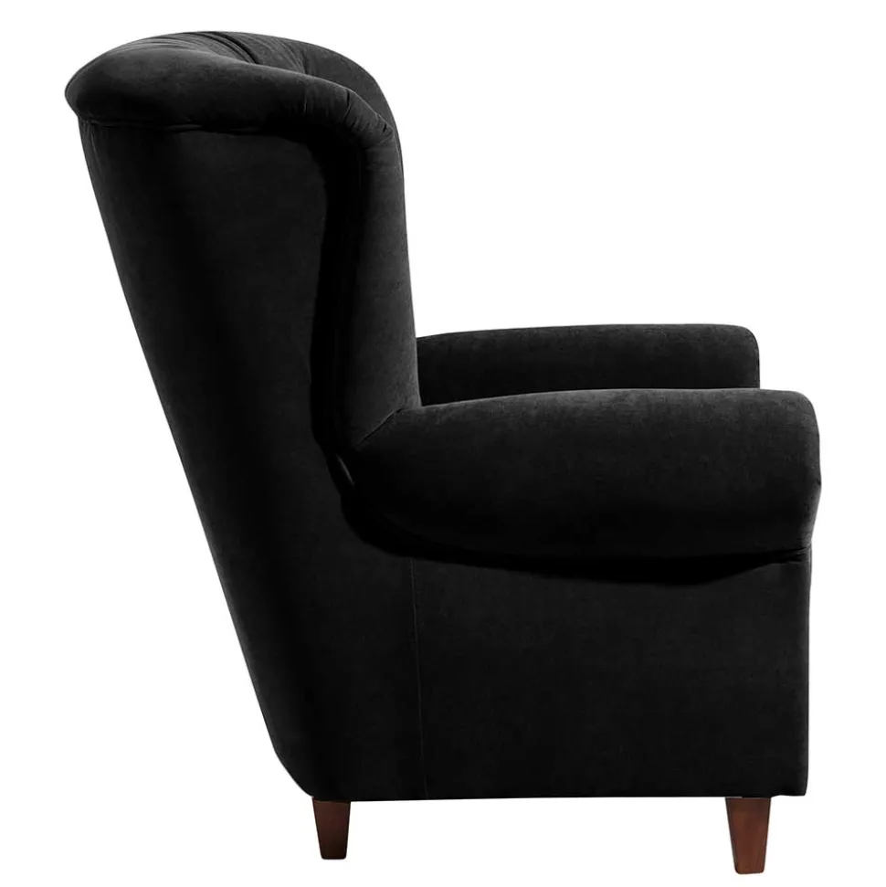 Chesterfield Sessel aus schwarzem Velours - Nikolas