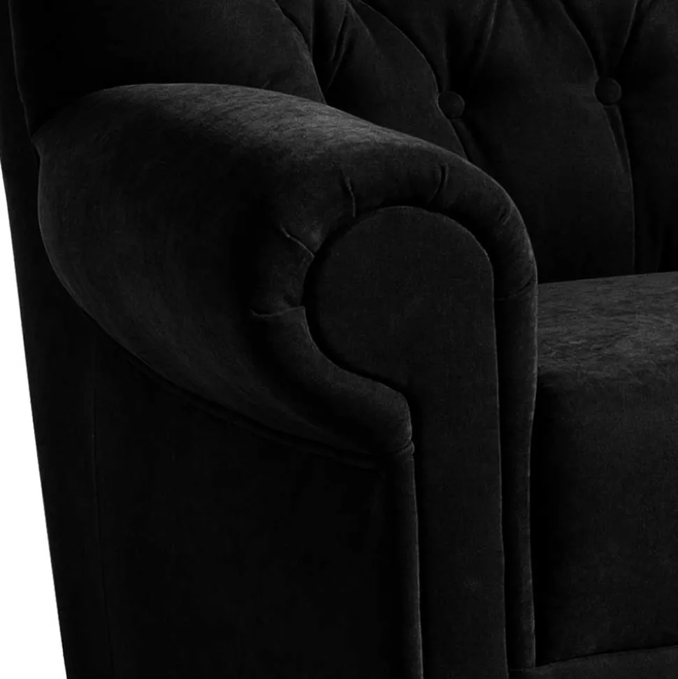 Chesterfield Sessel aus schwarzem Velours - Nikolas