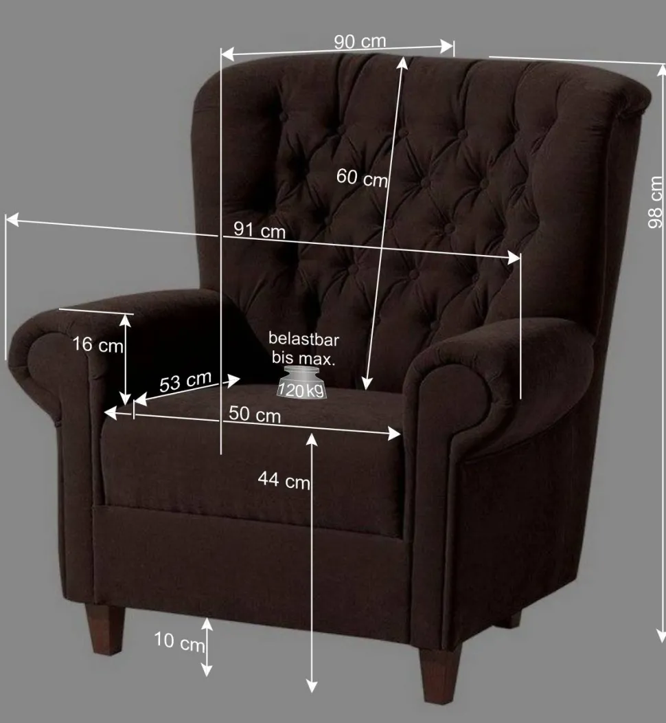 Chesterfield Sessel aus schwarzem Velours - Nikolas