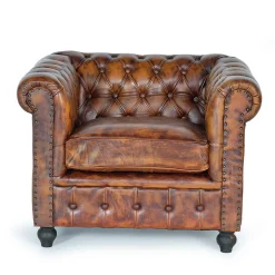 Chesterfield Sessel in Braun Lederbezug - Pavias
