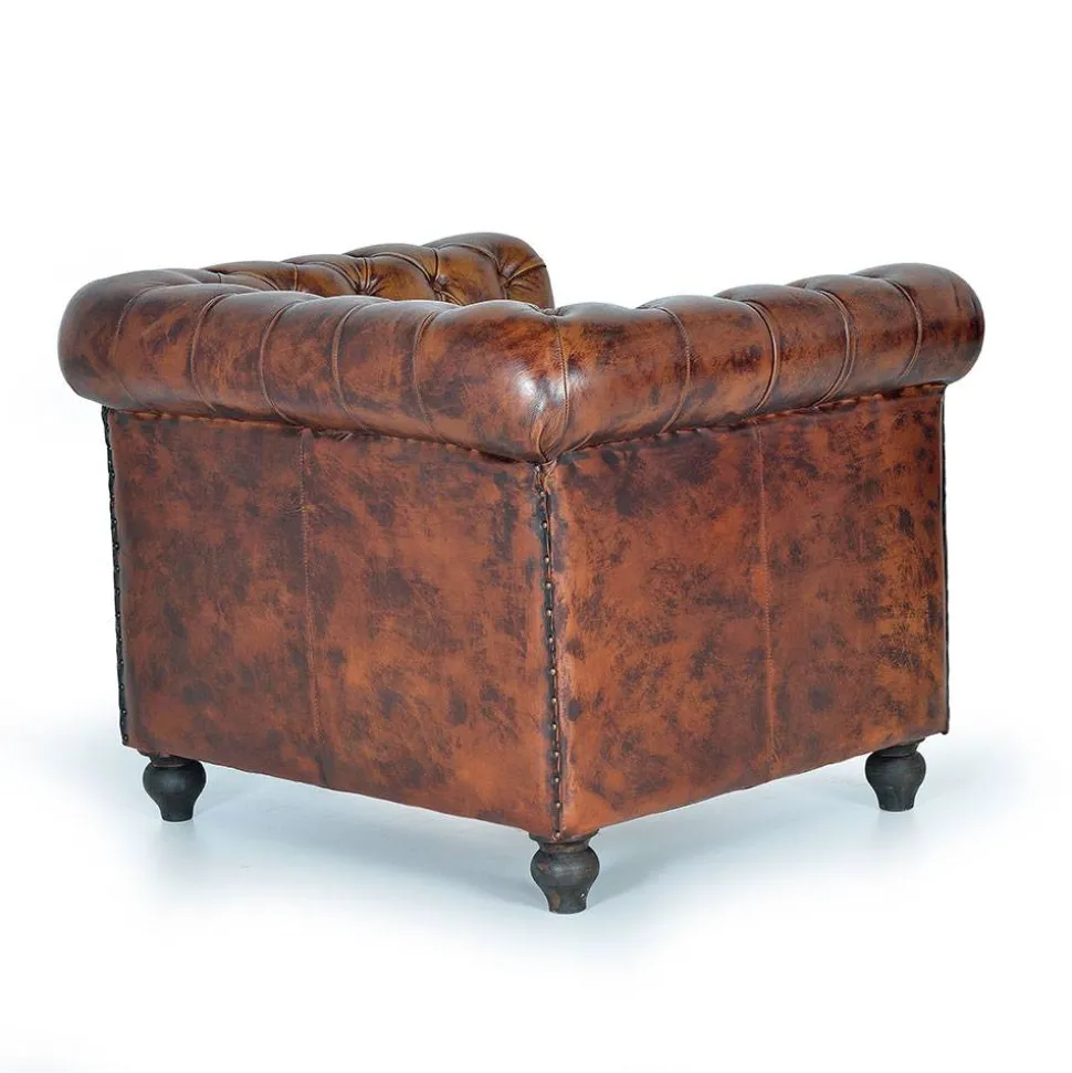 Chesterfield Sessel in Braun Lederbezug - Pavias
