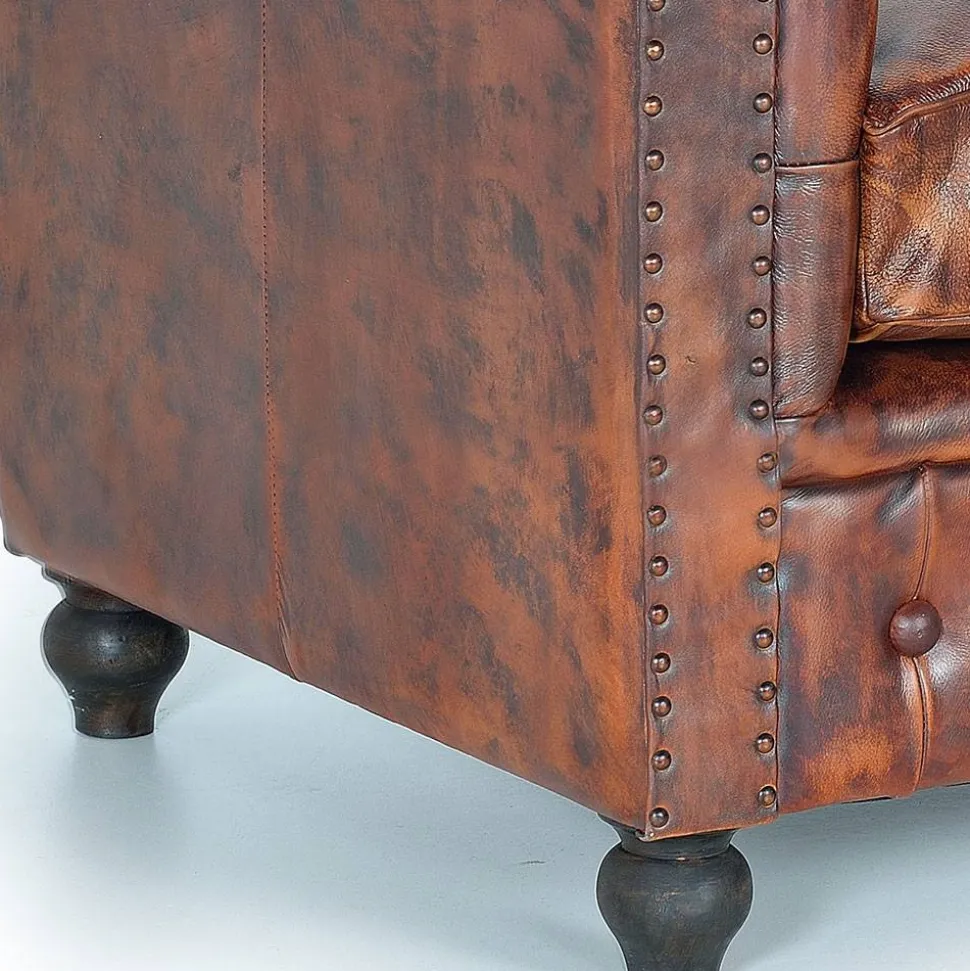 Chesterfield Sessel in Braun Lederbezug - Pavias