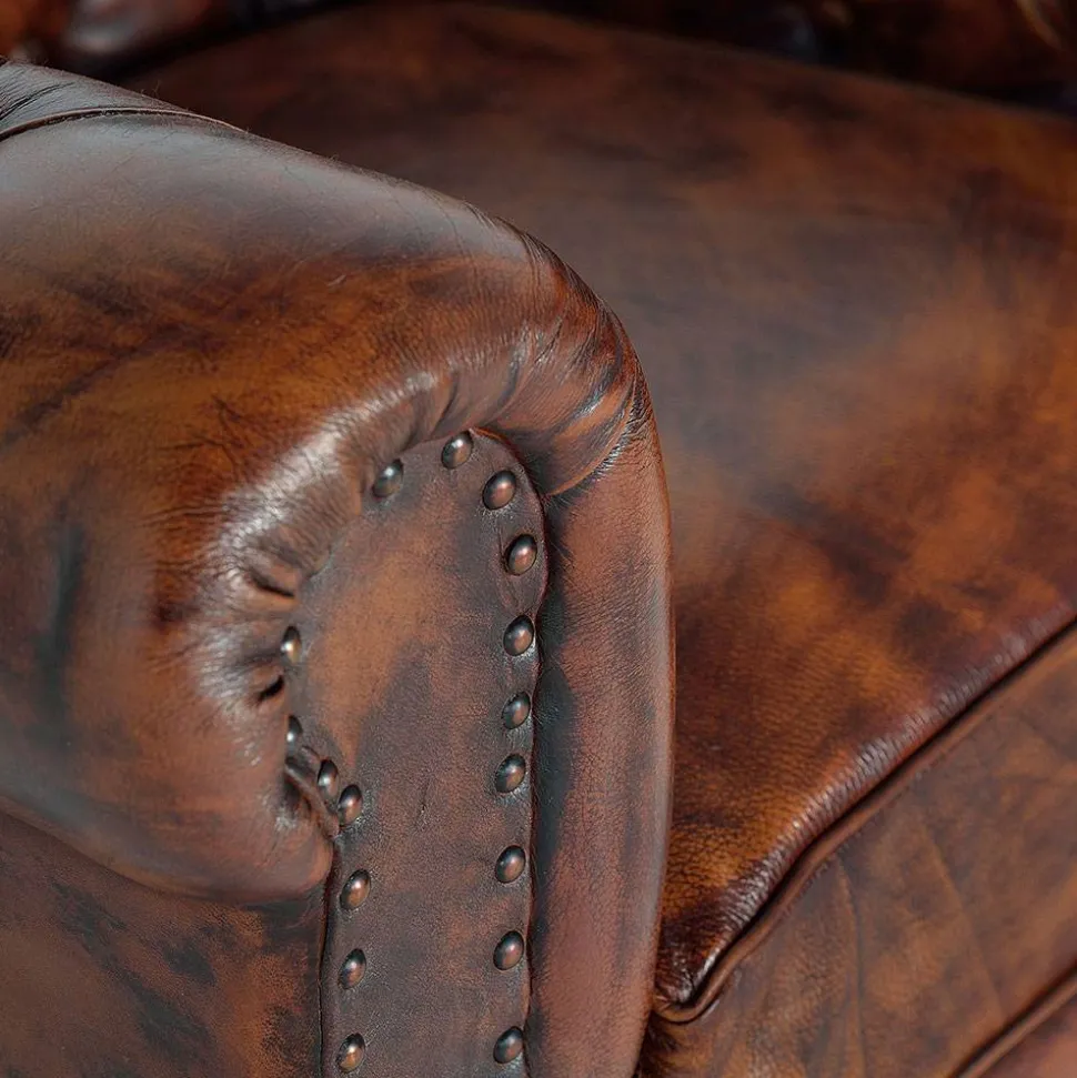 Chesterfield Sessel in Braun Lederbezug - Pavias