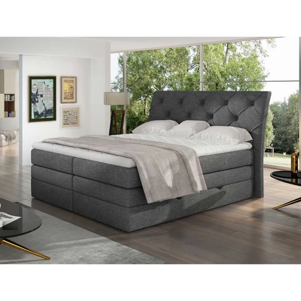 Chesterfield Stoff-Boxspringbett in Dunkelgrau - Cleva