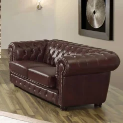 Chesterfield Zweisitzer Sofa in Braun - Pluna