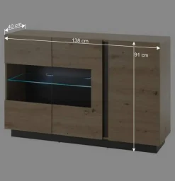 138cm breite Kommode mit Glaseinsatz - Lairian