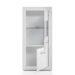 280cm breite Schrankwand in Weiß Hochglanz Yulis optional mit LED (vierteilig)