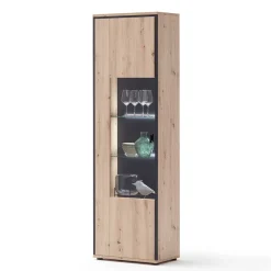 63cm breite Standvitrine in Eiche Holz Dekor - Nikdus