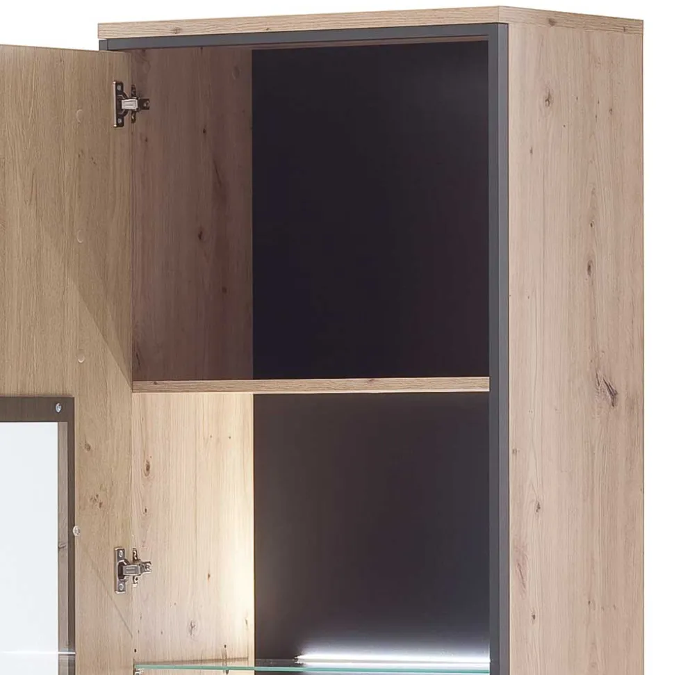 63cm breite Standvitrine in Eiche Holz Dekor - Nikdus