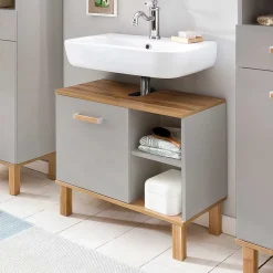 65cm breiter Waschbeckenunterschrank in Platingrau - Nienzo