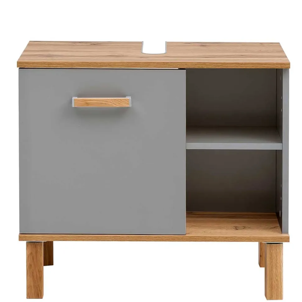 65cm breiter Waschbeckenunterschrank in Platingrau - Nienzo