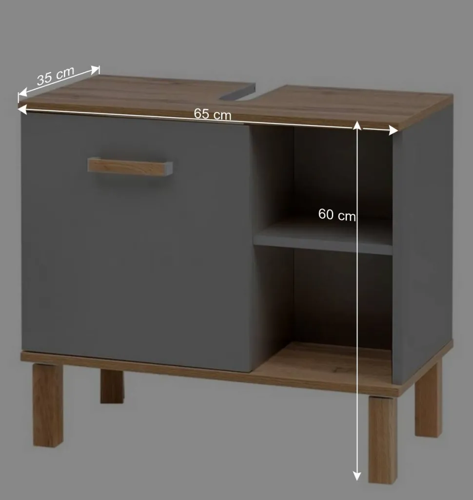 65cm breiter Waschbeckenunterschrank in Platingrau - Nienzo