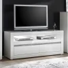 150cm breites TV Board in Hochglanz Weiß Mextra mit Beton Dekor