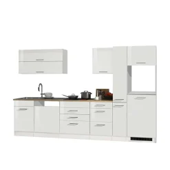 330cm Einbauküchenzeile in Weiß - Cuneo (achtteilig)