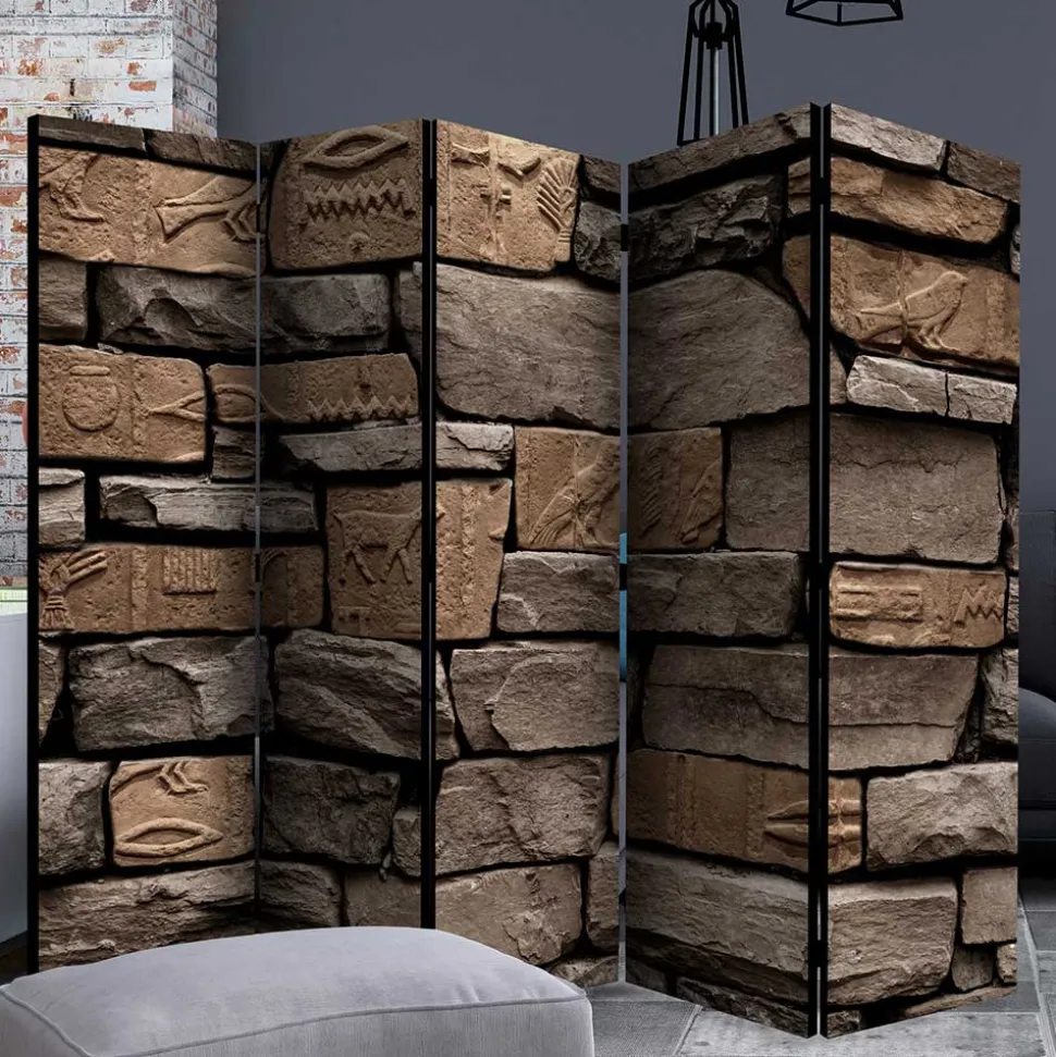 175cm hoher Paravent mit Mauer Stein Optik - Eslawan