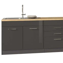 350cm Küchenblock in Grau Hochglanz - Bozenia (achtteilig)