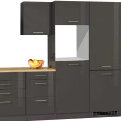 350cm Küchenblock in Grau Hochglanz - Bozenia (achtteilig)