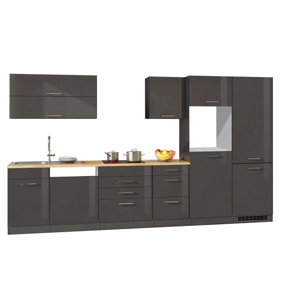 360cm Küchenzeile Leerblock in Grau - Bozenia (achtteilig)